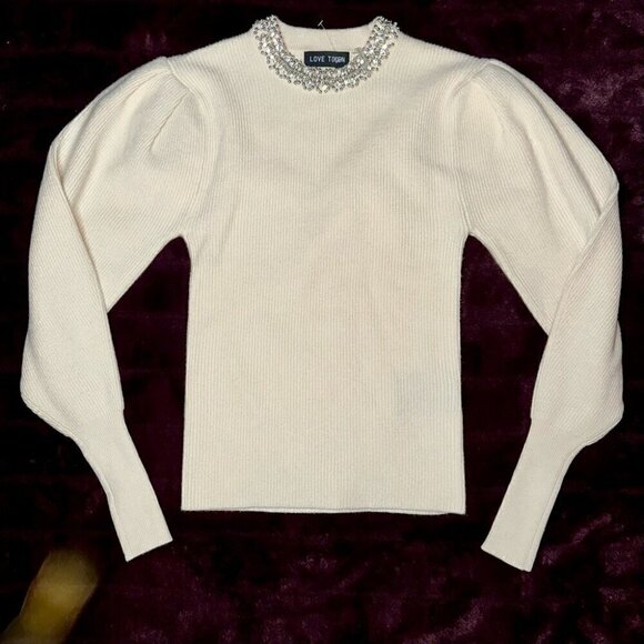 BRAND NEW - Love Token JEWELED NECKLINE SWEATER (size xs) boho casual statement - Picture 2 of 7